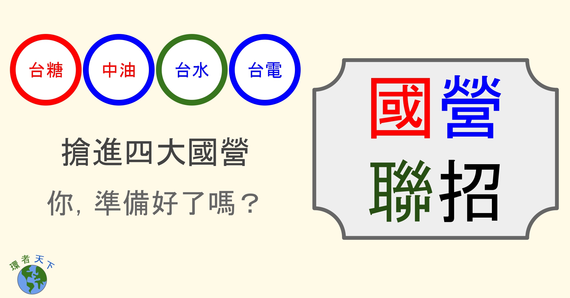 [109國營聯招]環工與公衛人快來準備最大的國營考試，四大國營共同招考，起薪有36-39K